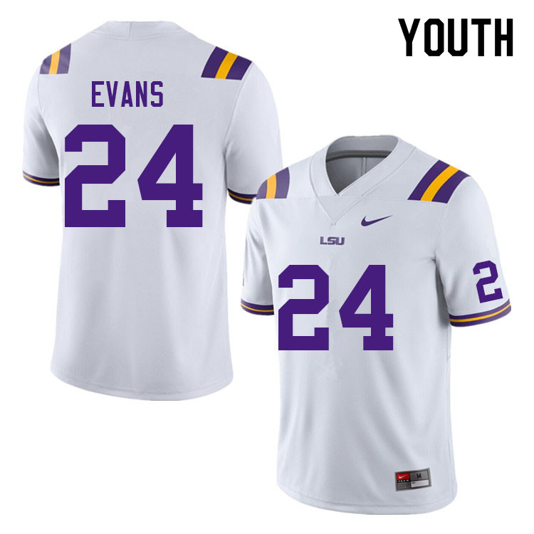 Youth #24 Darren Evans LSU Tigers College Football Jerseys Sale-White - Click Image to Close